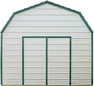 metal lofted barn green trim