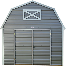 Metal lofted barn shed with double doors combines low maintenance durability with spacious interior storage. Metal sheds are valued for their strength, weather resistance, and long-term performance.