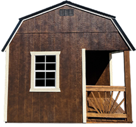 Side porch cabin shed blends storage with outdoor living space, creating a relaxing and functional backyard retreat. Multi-use backyard buildings can serve as offices, lounges, or guest spaces.